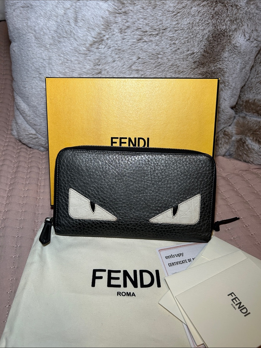 427. Fendi Monster Bag Bug Eyes XL Zippy Wallet with COA